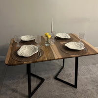 Custom Solid Wood Dining Table with Extension and Metal Base