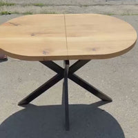 Solid Oak Oval Extendable Dining Table with Metal Base