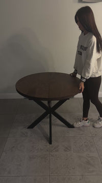 Round Extendable Solid Walnut Dining Table with Spider Base