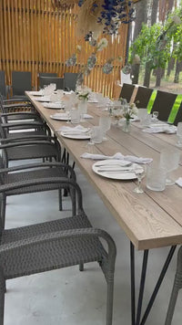 Solid Ash Dining Table with Hairpin Metal Legs