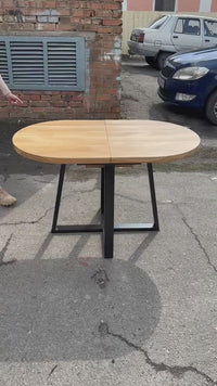 Oval Extendable Solid Oak Dining Table with Metal Base
