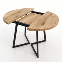 Round Extendable Oak Dining Table with Metal Base