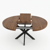 Round Extendable Solid Oak Dining Table with Metal Base