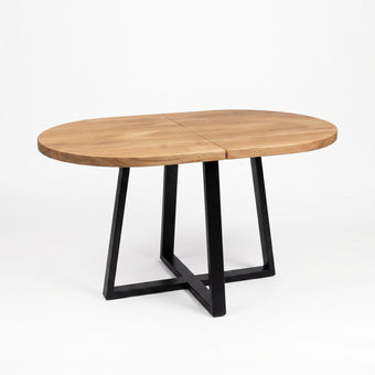 compare product Oval Extendable Solid Oak Dining Table with Metal Base